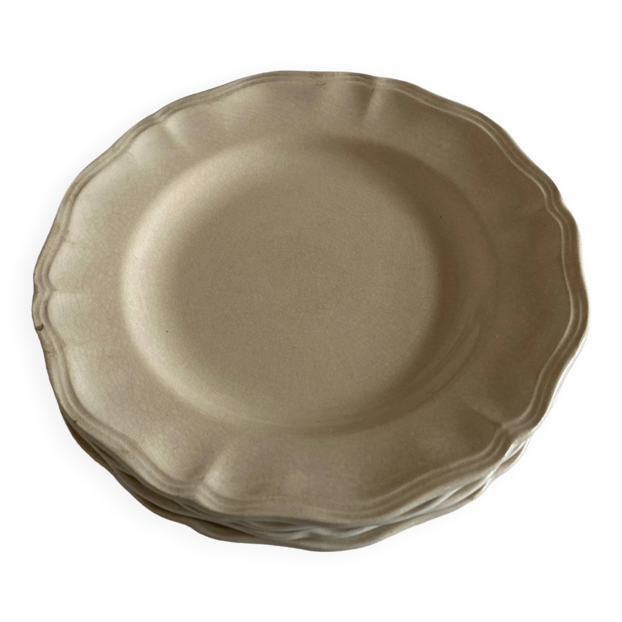 Set of 4 ivory Sarreguemines plates with gadroons