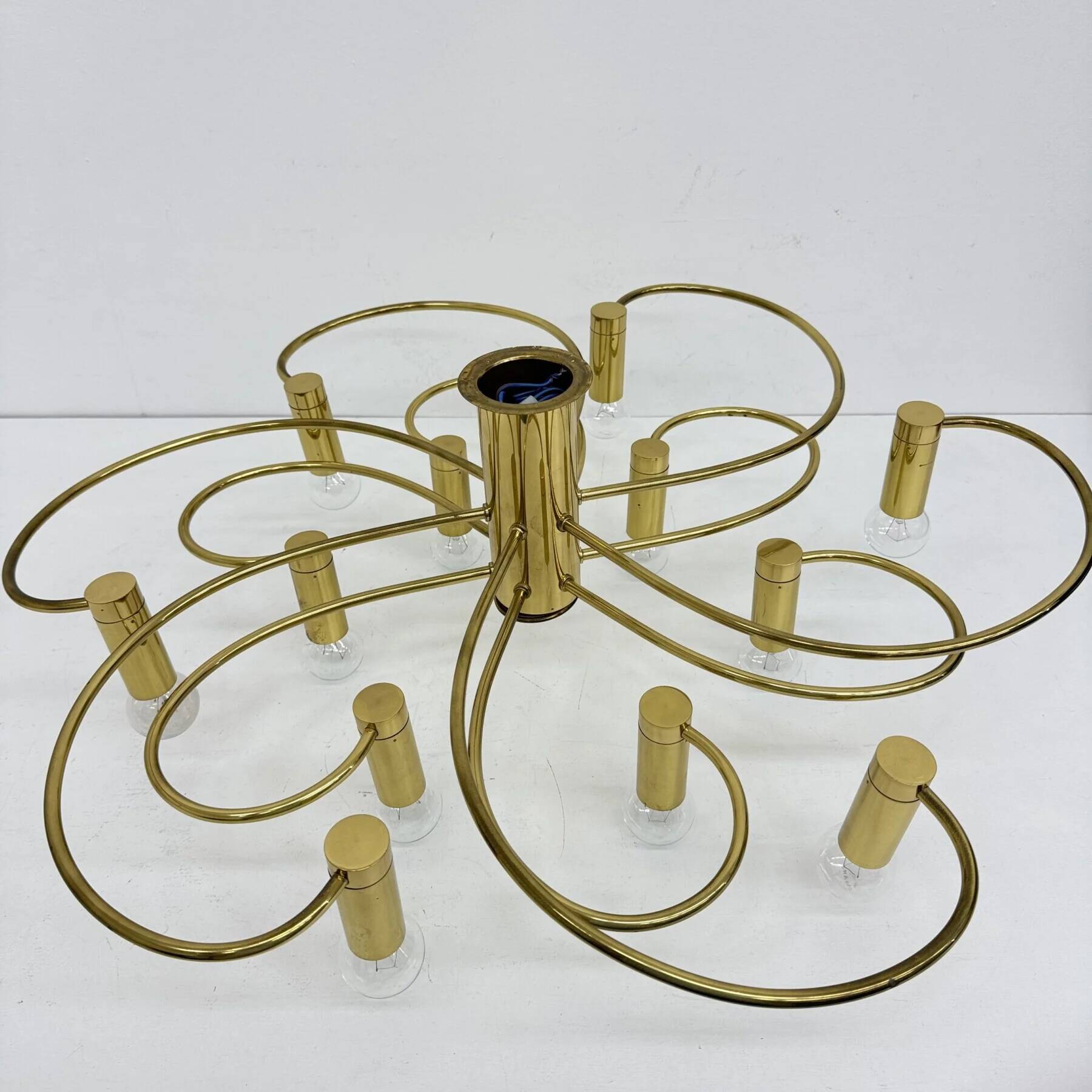 Leola sculptural brass 12-light ceiling or wall flush mount, 1970s