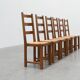 Set of 6 rustic oak ladder-back chairs with rush seats, France, 20th centur