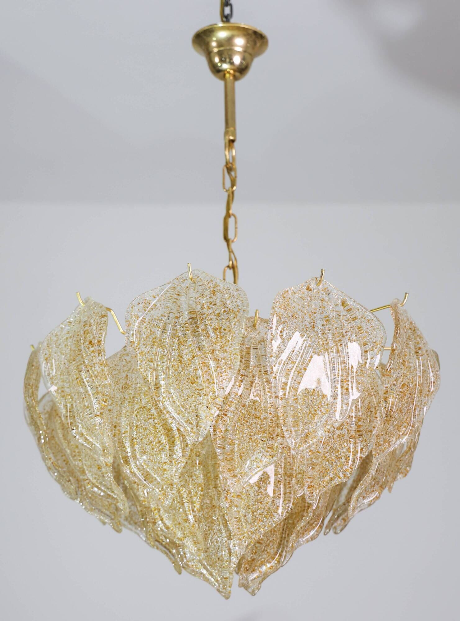Amazing Large Murano Glass Gold Leaves Chandelier