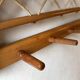Vintage oak wall coat rack with braided cord 1960s