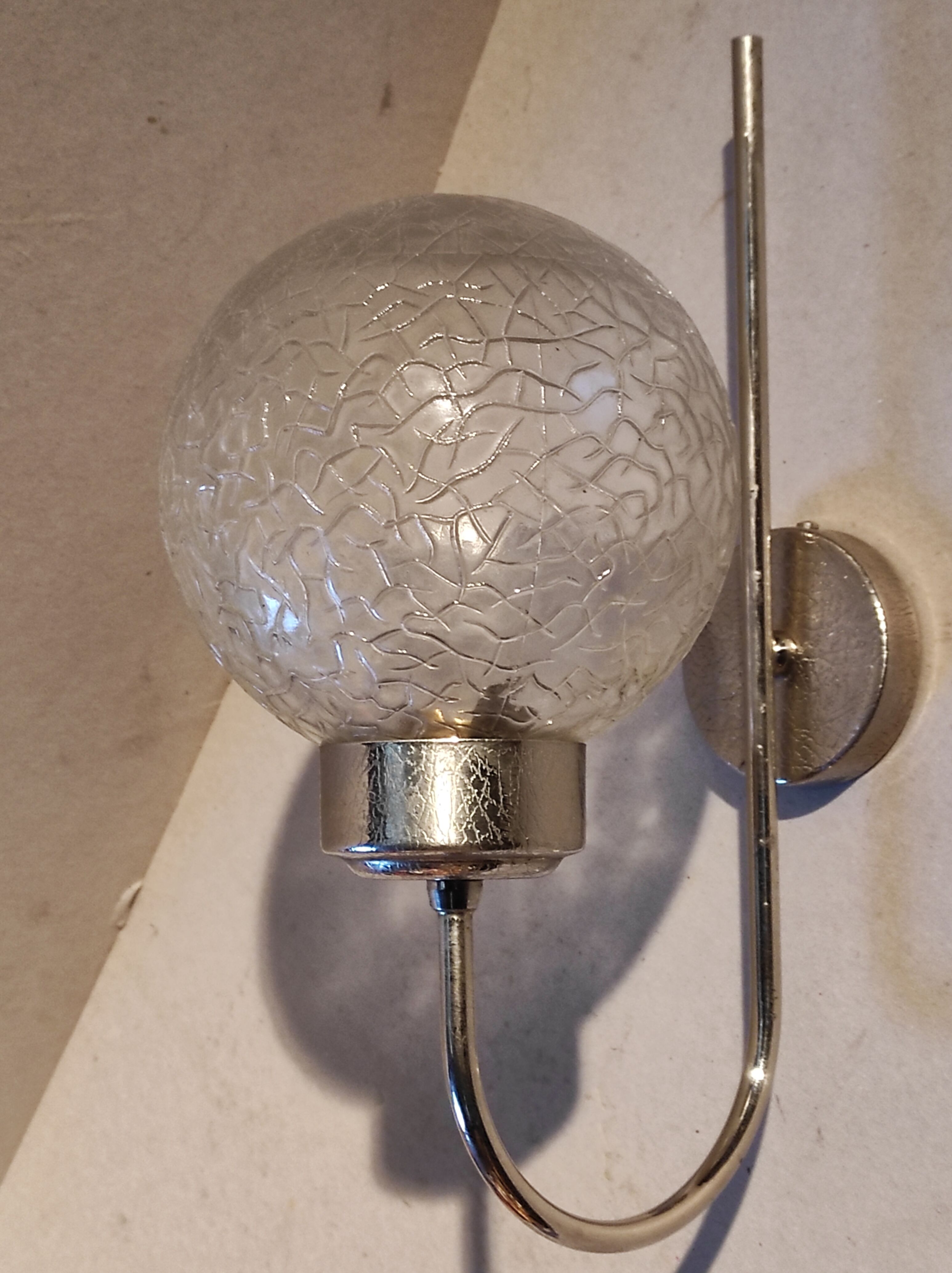 Stainless vintage design wall light  and 70s striated glass globe