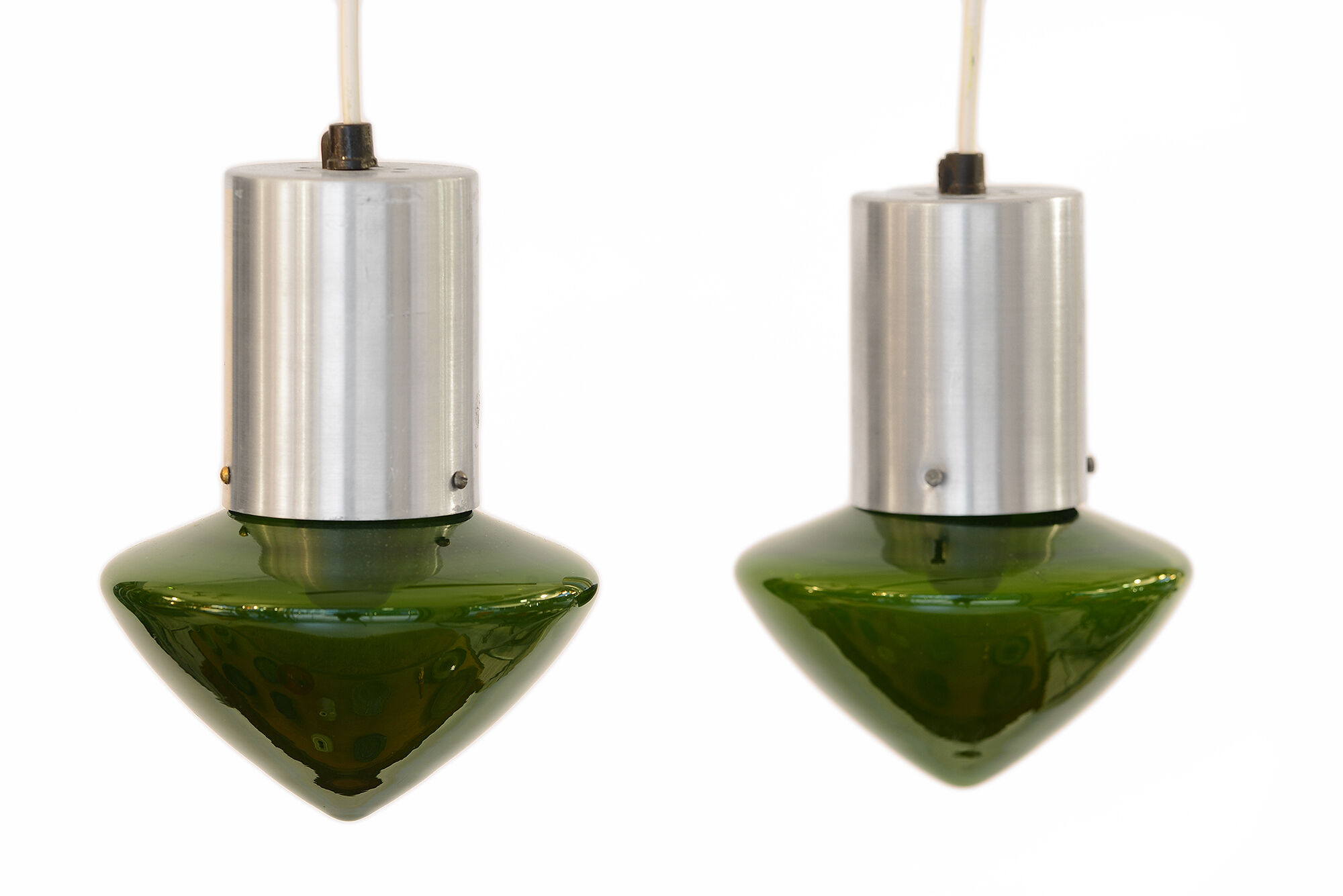 Pair of green glass pendant lights Sweden 1960s