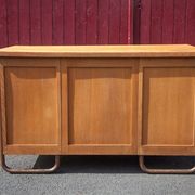 Old desk, wooden desk, school desk, desk with drawers and tablet, 50s
