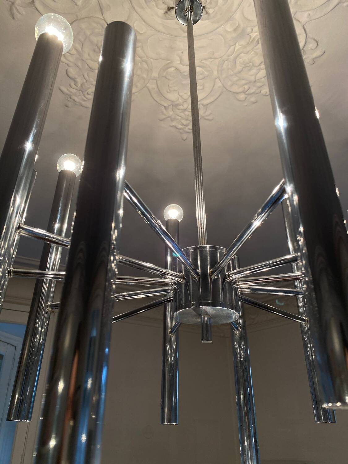 Very large vintage 12-light chandelier by Sciolari - 1970s (Space Age)