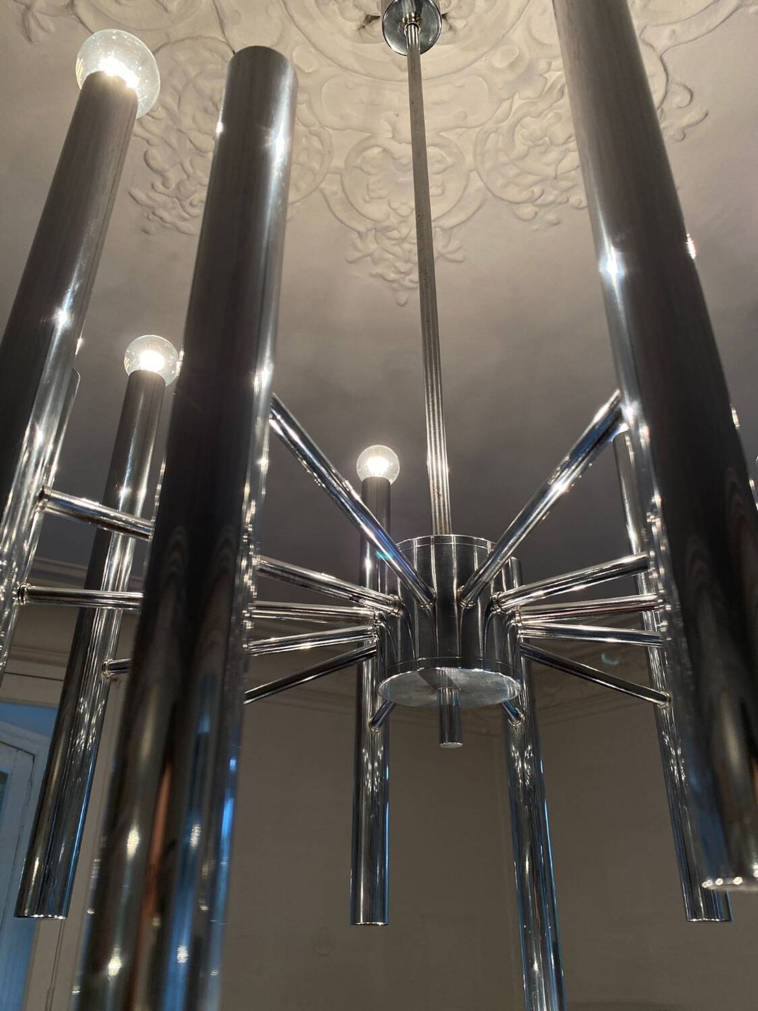 Very large vintage 12-light chandelier by Sciolari - 1970s (Space Age)