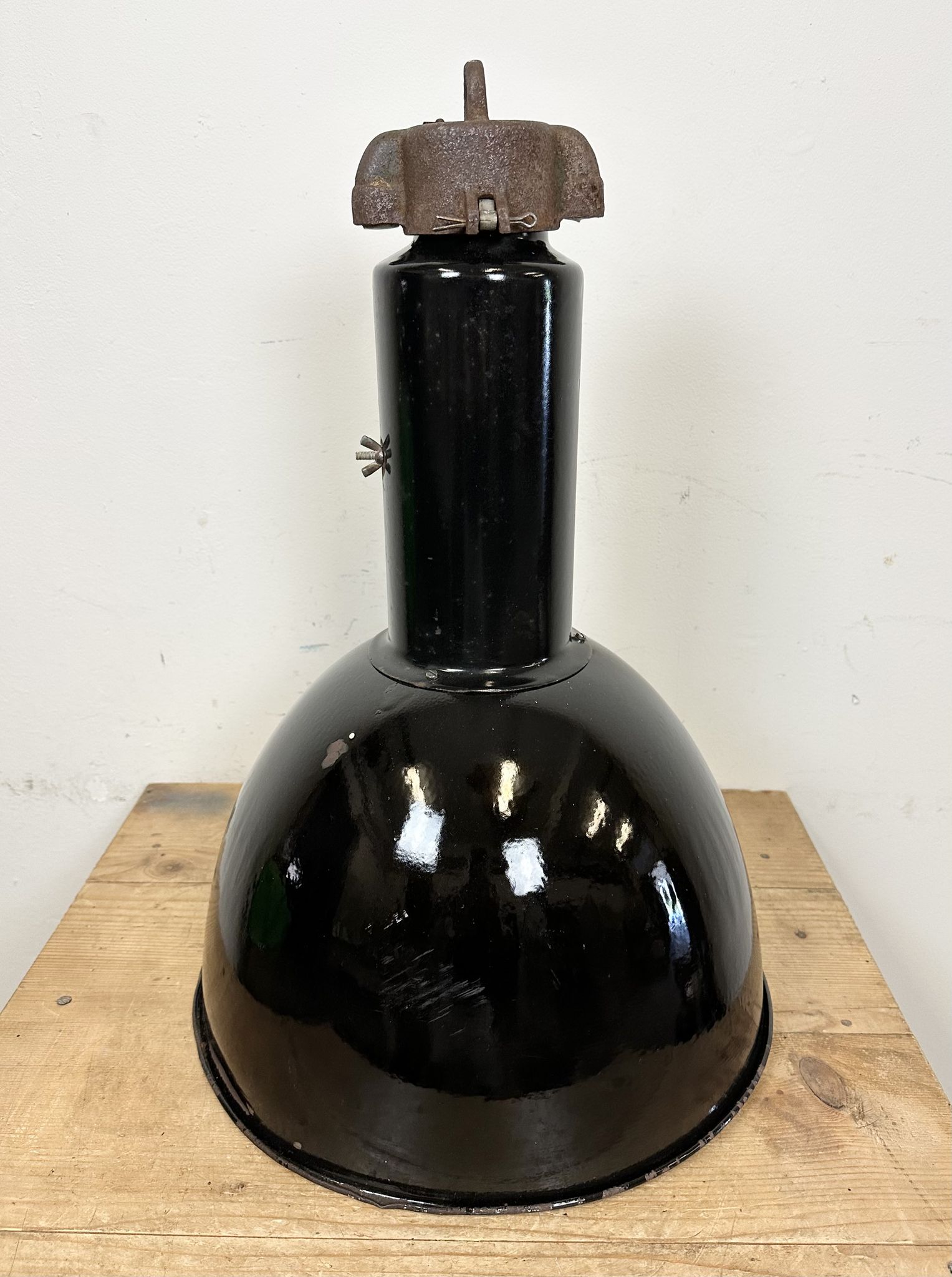 Set of 4 Industrial Bauhaus Black Enamel Pendant Lamps, 1960s