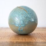Ceramic Orb In Aqua Blue, Abstract Ball Shaped Pottery, Speckled Drip Glaze