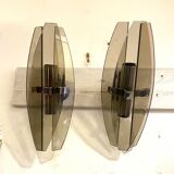 Pair of smoked glass and chrome wall lights, Italy, 1970