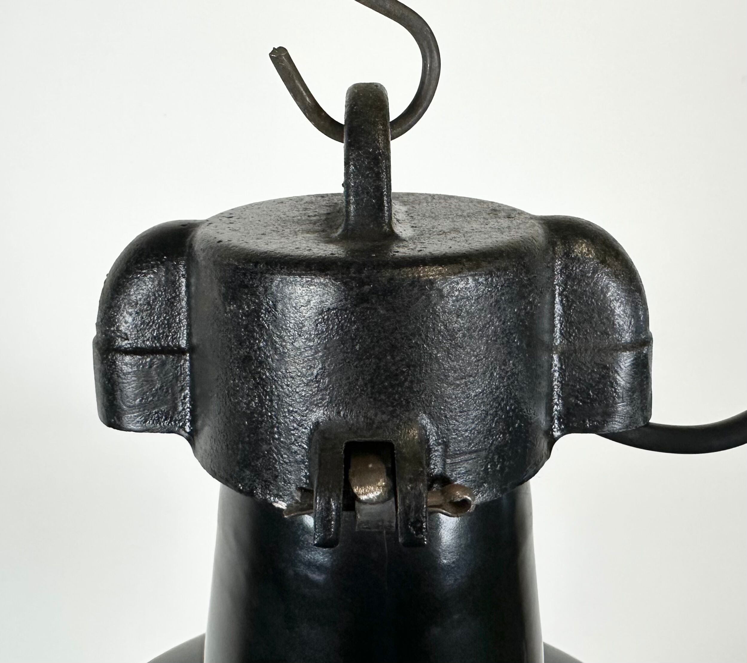 Industrial Black Enamel Factory Lamp with Cast Iron Top, 1960s