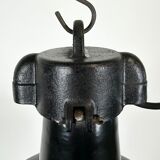 Industrial Black Enamel Factory Lamp with Cast Iron Top, 1960s