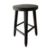 Tabouret en bois massif couleur foncée années 70