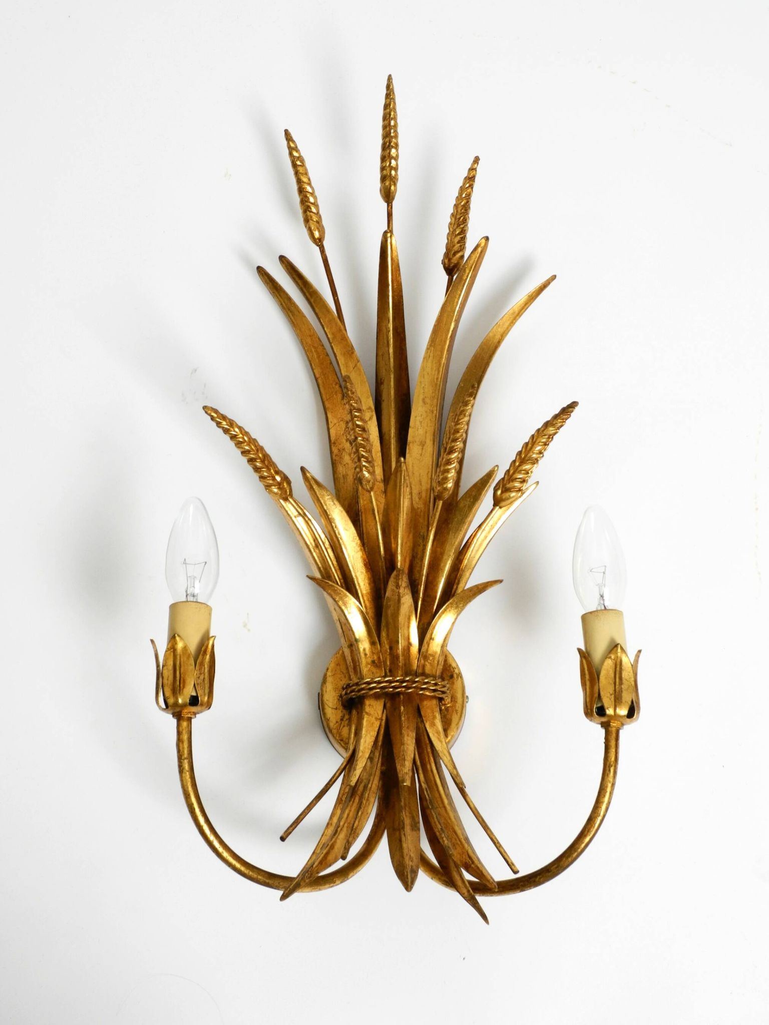 Beautiful large 70s gold-plated 2-armed metal wall lamp by Hans Kögl