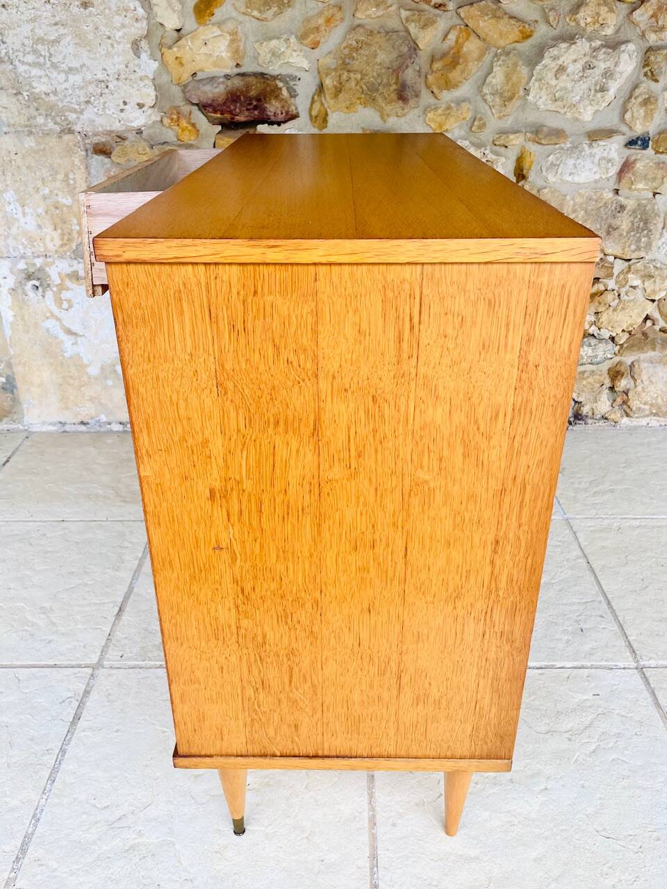 Large vintage chest of drawers with 4 drawers and oak storage, circa 1960s.