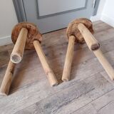 Pair of brutalist stools raw wood