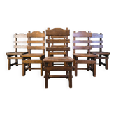 Vintage brutalist dining chairs, set of 6 - 1960s