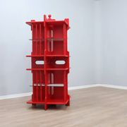 Modular Italian red lacquered solid wood bookshelf, 1960s