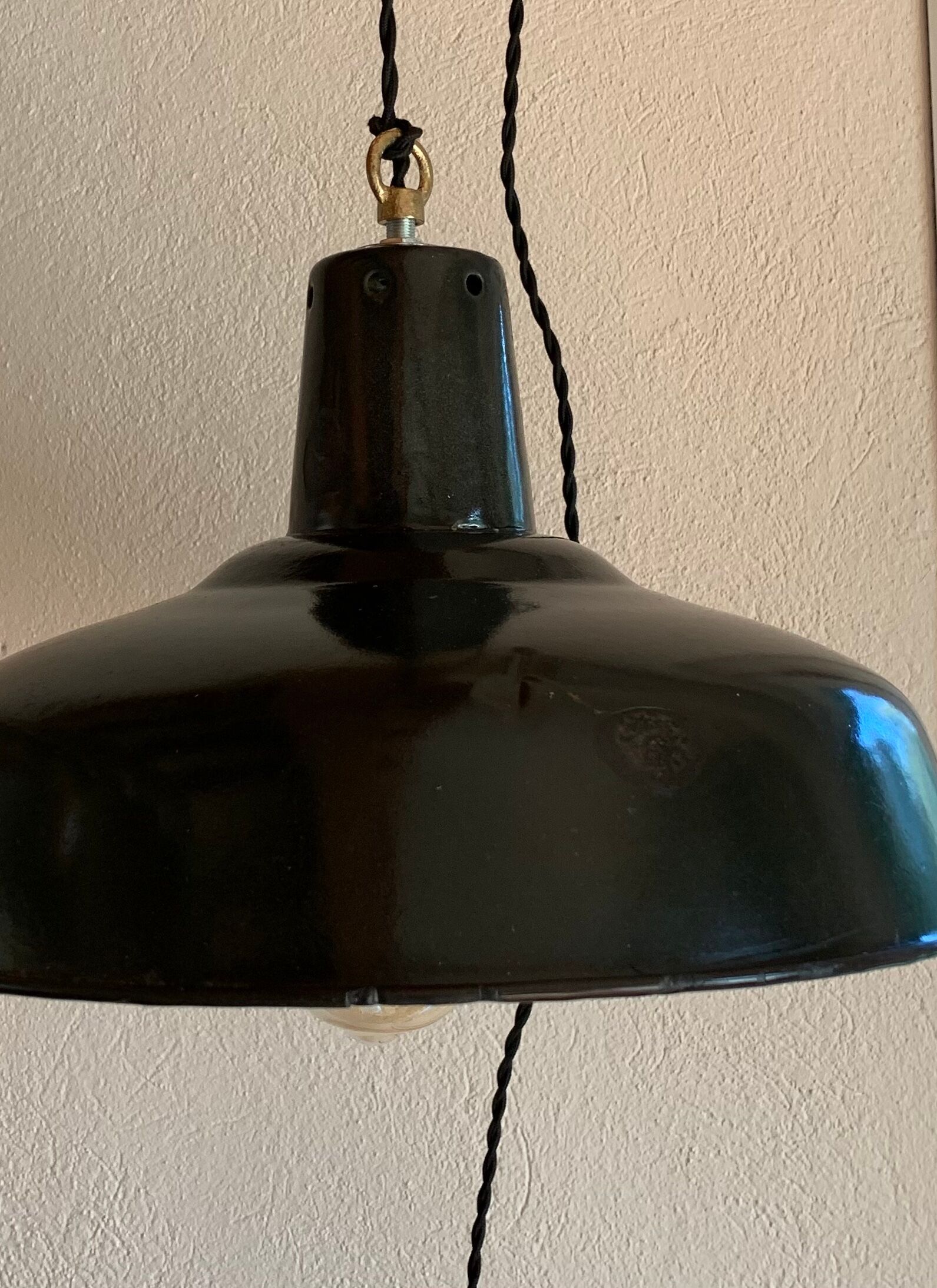 Pair of 40s enamelled XL industrial suspensions