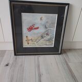 Watercolor of a plane fight from the 1914-1918 war