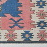 5x6 Blue & Pink Vintage Rug, Handmade Wool Turkish Rug, 141x184Cm