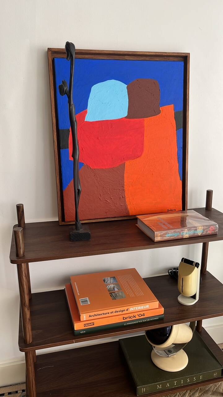 Figurative art couple blue background signed