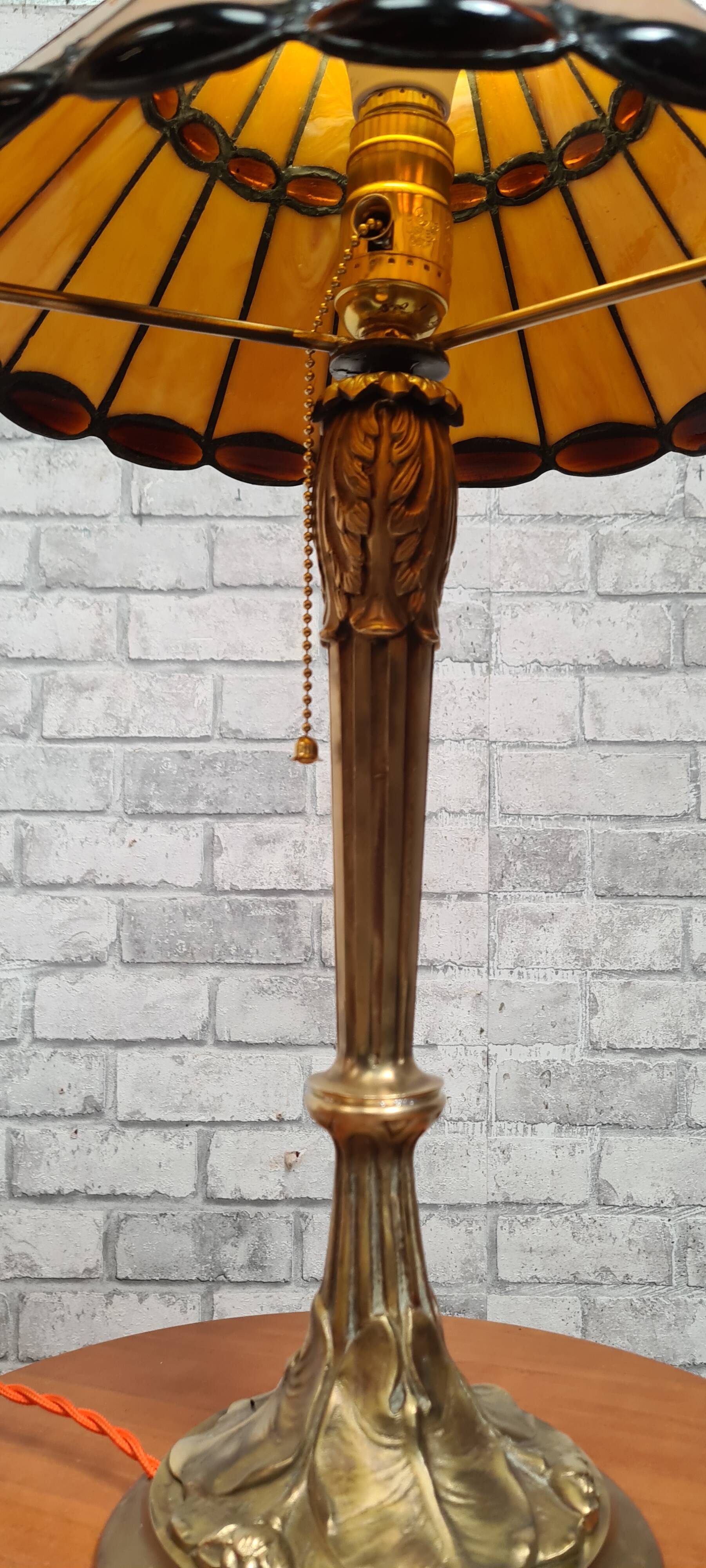 Large solid bronze art nouveau lamp 1900, tiffany lampshade 55x30 inter with zipper
