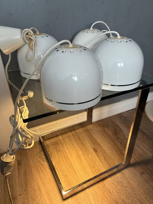 4 lampes suspensions Space Age blanches Philips 201-110, années 1970