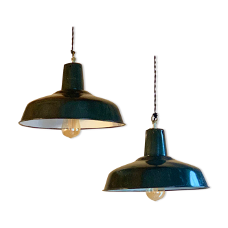 Pair of 40s enamelled XL industrial suspensions