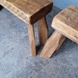 Pair of 2 patinated solid wood benches / stools