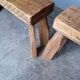 Pair of 2 patinated solid wood benches / stools