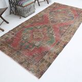 4x9 Shades Of Red & Green Oriental Turkish Vintage Rug, 134x284Cm