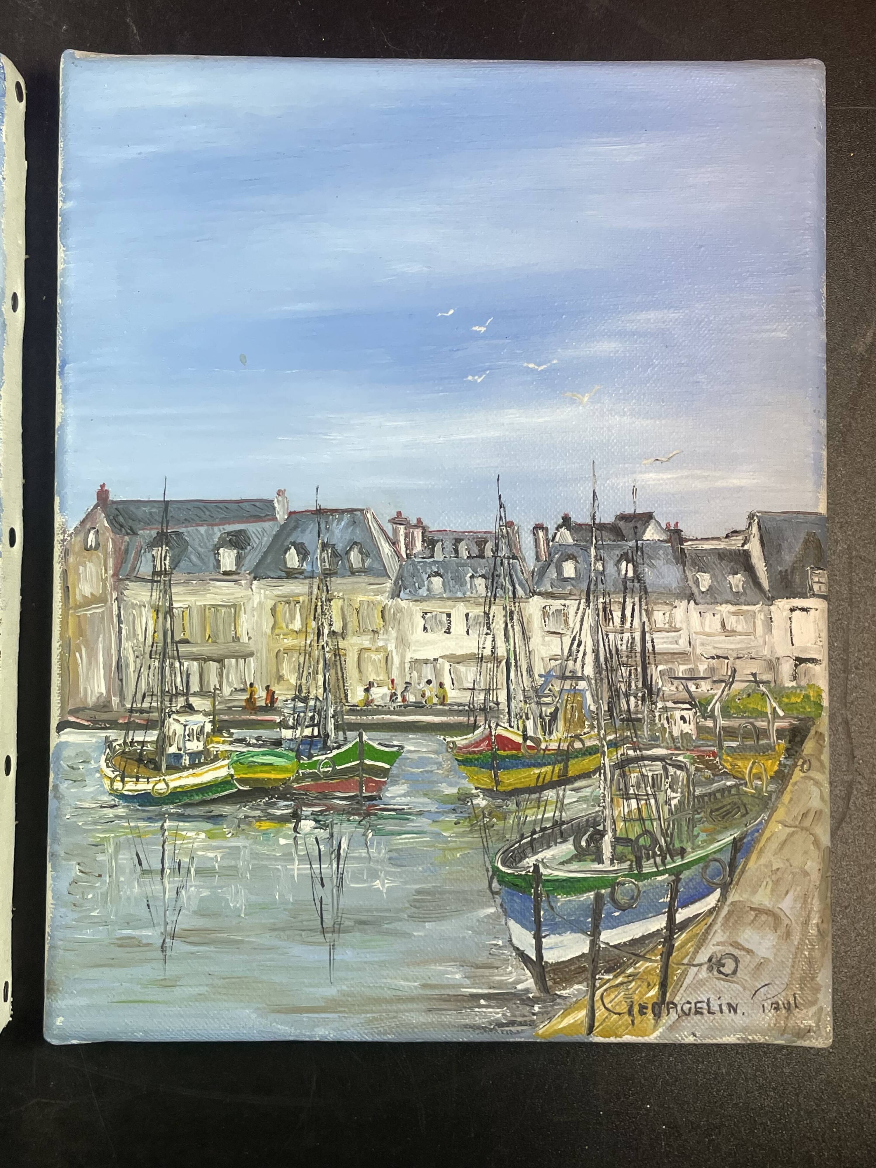 Pair of marine pendant oil on canvas, Paul Georgelin Côte d'Armor