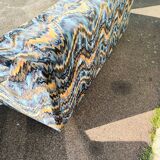 3-seater sofa + 2 vintage armchairs in multicoloured fabric retro design