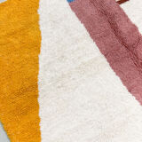 Moroccan Berber carpet beni ouarain ecru with colorful patterns 143x110cm