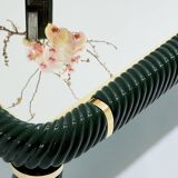 Olive green ceramic and brass coffee table by Tommaso Barbi 1970