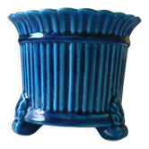 Cracked blue ceramic cache pot