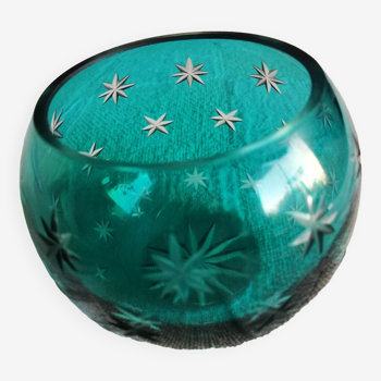 Photophore boule turquoise étoiles gravées en creux