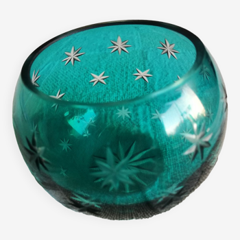 Turquoise ball tealight holder with engraved stars