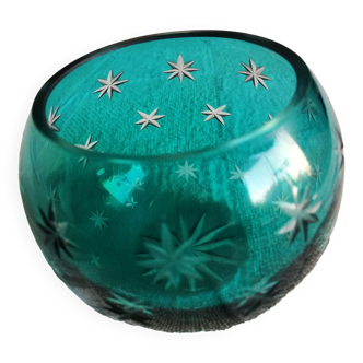 Turquoise ball tealight holder with engraved stars