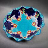 Longwy coupe model Roxane – Floral enamels on a crackled turquoise background