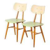 Set of 2 midcentury dining chairs from TON, green painted plywood, 1960S