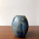 Blue and beige enamel vase