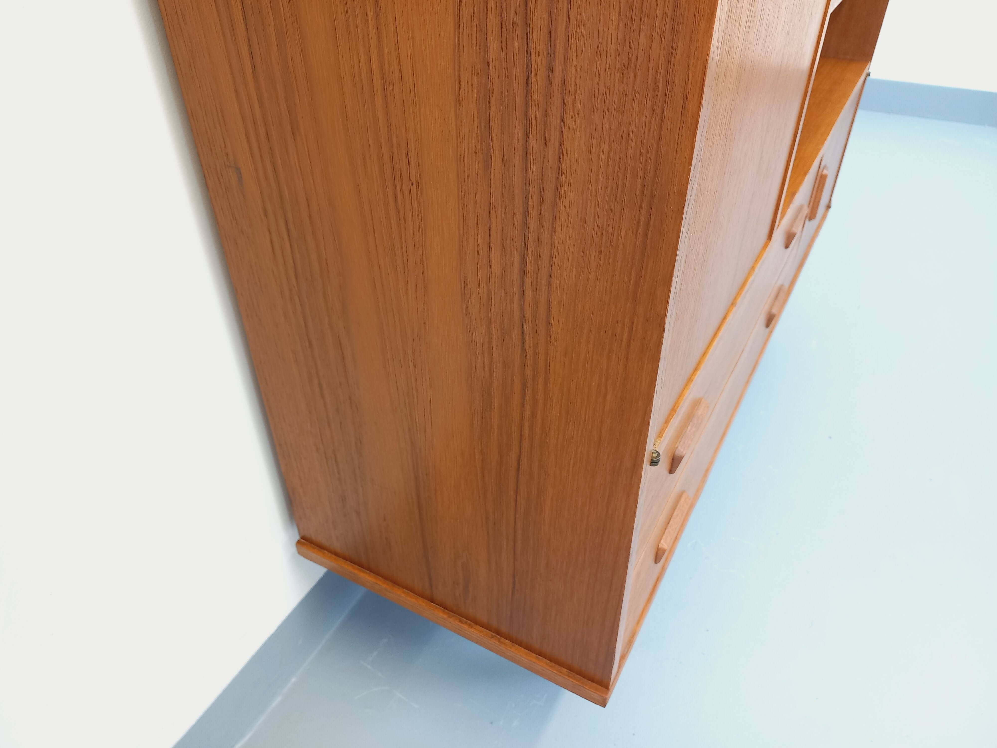 Vintage Scandinavian style secretary bookshelf storage furniture.