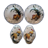 Set of 2 Plates and 2 dishes in Luneville earthenware - Collection "Les Coqs" - Signed K & G