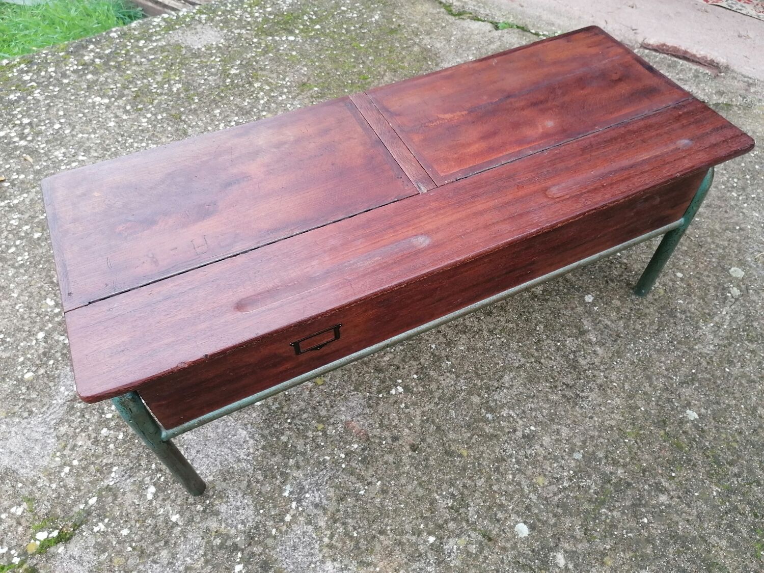 Vintage school desk coffee table with chests