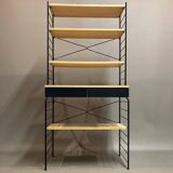 Modular bookcase and stool in black metal and beech, 1960