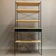 Bibliothèque modulable et tabouret en métal noir et hêtre, 1960