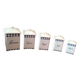 series of blue spice jars