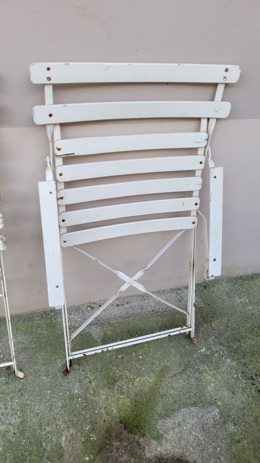 Series of 6 chairs and 1 folding armchair of iron garden bistro