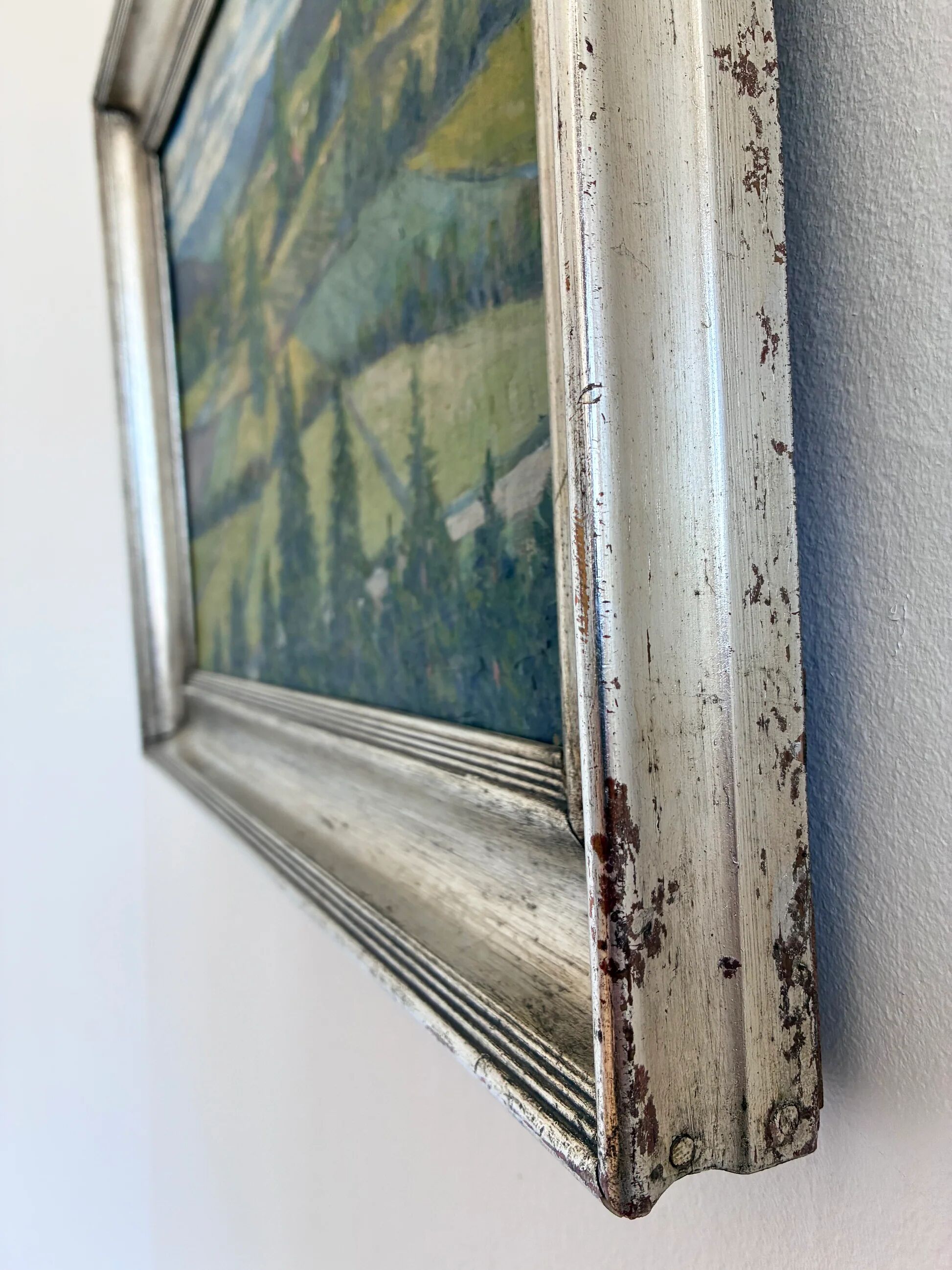 Peinture à l'huile vintage originale de paysage, art de la campagne